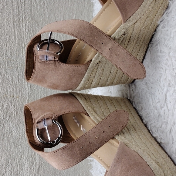 NINE West Adell Pink Faux Suede Open Toe Ankle Strap Platform Wedge Espadrilles - Picture 14 of 16